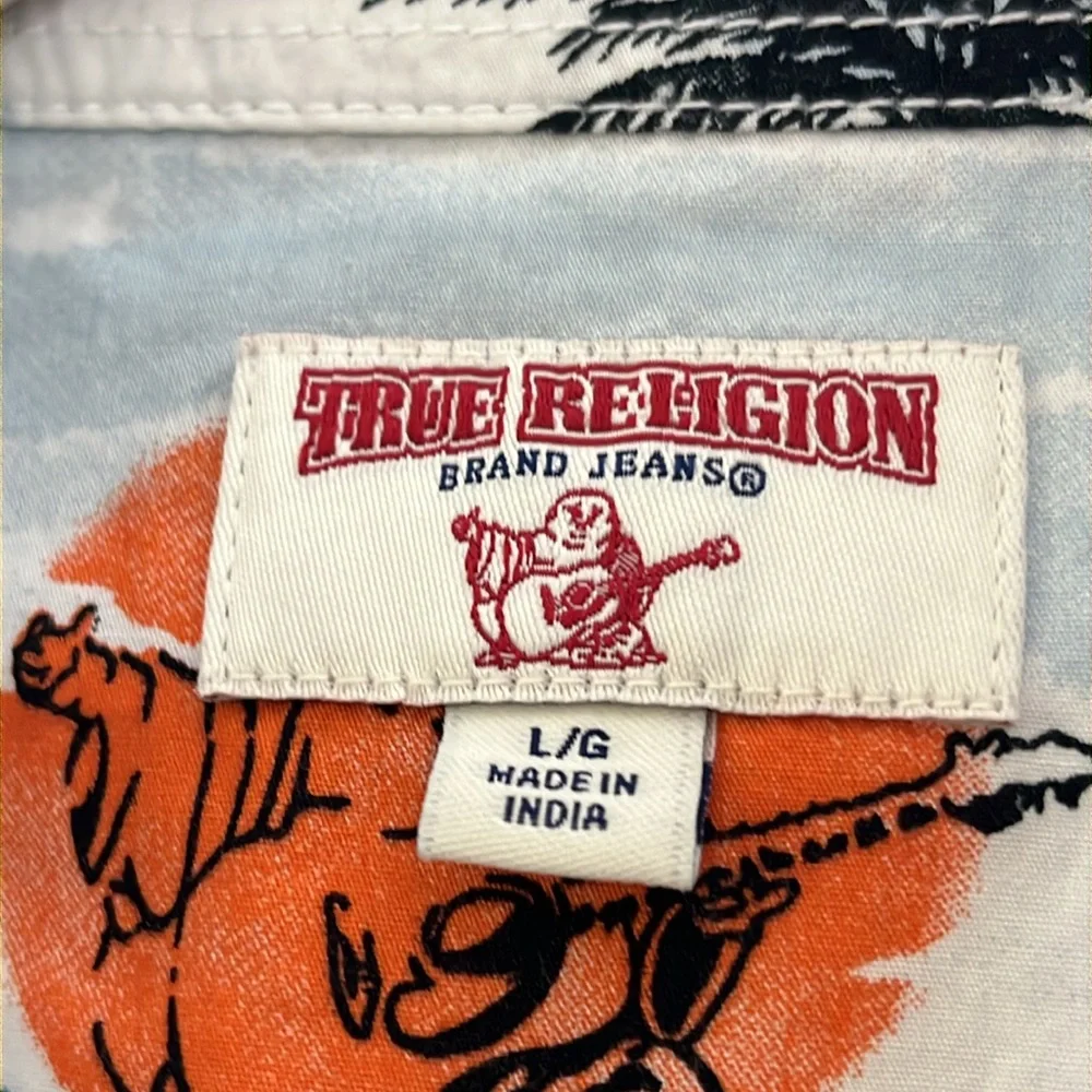TRUE RELIGION Cotton Tropical Sunset Print Men's Button Down Shirt Sz‎ Large
